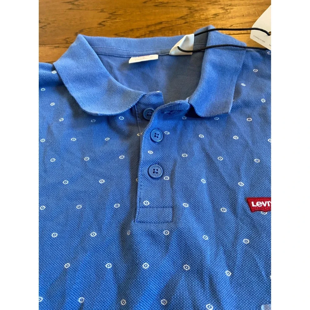 Levis Housemark Polo Shirt Mens Medium Blue Geometric Print Performance